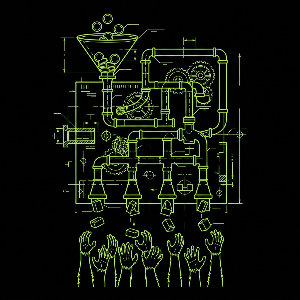 Blueprint diagram of the fee harvesting and distribution machine