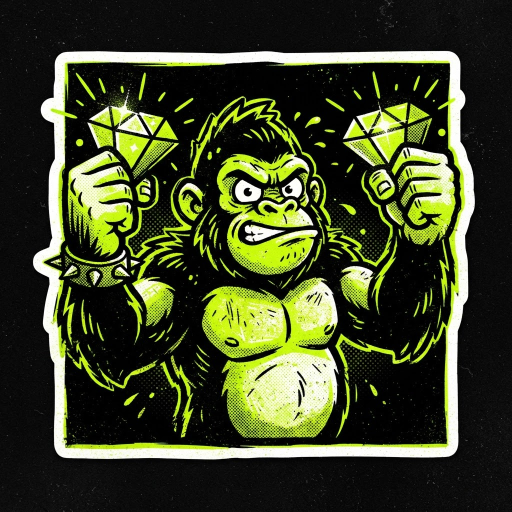 Ape holding diamonds